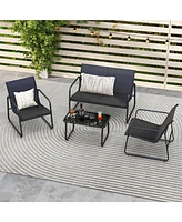 Costway 4 Pieces Patio Furniture Set Outdoor Tempered Glass Coffee Table Chair Loveseat