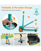 Costway Folding Adjustable Kids Toy Scooter W/Led Flashing Wheels Horn 4 Emoji Covers