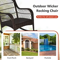 Costway Patio Wicker Rocking Chair W/Seat Back Cushions & Lumbar Pillow Porch