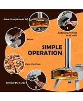 Costway Wood Pellet Pizza Oven Pizza Maker Portable Outdoor Pizza Stone w/ Foldable Leg