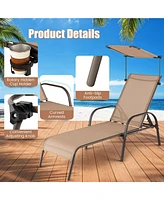 Costway Patio Heavy-Duty Chaise Lounge 5-Level Adjustable Outdoor Recliner Canopy Cup