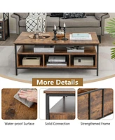 Costway Industrial Coffee Table with Open Storage Metal Frame Center Table