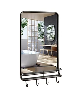 Costway Wall Bathroom Mirror w/ Shelf Hooks Sturdy Metal Frame for Bedroom Living Room