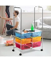 Costway 6 Drawer Rolling Storage Cart w/Hanging Bar Office School Organizer