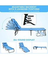 Beach Chaise Lounge Chair with Face Hole Pillows & 5-Position Adjustable Backrest