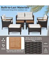 Gymax 7PCS Rattan Patio Conversation Furniture Set Cushioned Outdoor Wicker Sofa Set