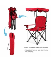 Gymax Folding Canopy Camping Chair Portable Beach Chair w/ Carrying Bag Blue