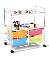 Costway 4 Multifunctional Drawers Rolling Storage Cart Rack Shelves Shelf Home Office