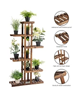 Costway 6 Tier 11 Pots Wooden Plant Flower Display Stand Wood Shelf