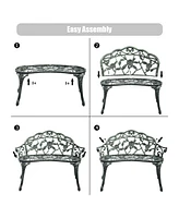 Costway Patio Garden Bench Chair Style Porch Cast Aluminum Outdoor Rose