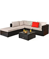 Costway 6PCS Outdoor Patio Rattan Furniture Set Cushioned Sectional Sofa