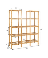 Costway Multifunctional Bamboo Shelf Flower Plant Stand Display Storage Rack Unit Closet