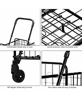 Costway Folding Shopping Cart Jumbo Basket Rolling Utility Trolley Adjustable Handle