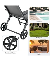 Costway Patio Lounge Chair W/ Wheels Neck Pillow Aluminum Frame Adjustable