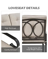 Costway 2PCS Patio Loveseat Bench Table Furniture Set Cushioned Chair