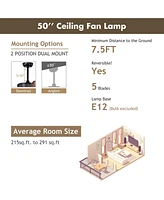 Costway 50'' Ceiling Fan with Light Classic Ceiling Fan Lamp w/Noiseless Reversible Motor