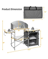 Costway Foldable Camping Table Outdoor Bbq Portable Grilling Stand