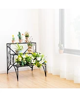 Costway 3 Tier Stair Style Metal Plant Stand Garden Shelf Flower Pot