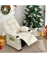 Costway Kids Youth Recliner Chair Pu Leather w/Cup Holders & Side Pockets