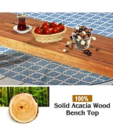 Costway Patio Acacia Wood Dining Bench Seat with Rustic Steel Legs for Outdoor Indoor