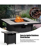 Costway 30'' Square Propane Gas Fire Pit Table Ceramic Tabletop 50,000 Btu