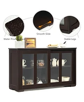 Storage Cabinet Sideboard Buffet Cupboard Glass Sliding Door