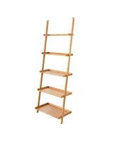 Costway 5-Tier Ladder Shelf Bamboo Bookshelf Wall-Leaning Storage Display Plant Stand