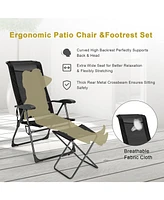 4PCS Patio Folding Dining Chair Ottoman Set Adjustable Back Camp