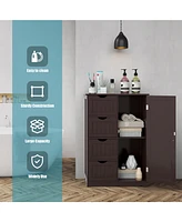 Wooden 4 Drawer Bathroom Cabinet Storage Cupboard 2 Shelves Free Standing