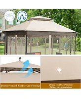 Costway 10'x12' Patio Gazebo Canopy Shelter Double Top Netting Sidewalls