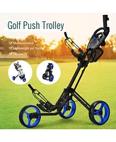 Costway Folding 3 Wheels Golf Push Cart W/Brake Scoreboard Adjustable Handle
