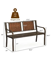 Patio Garden Bench with Powder Coated Steel Frame