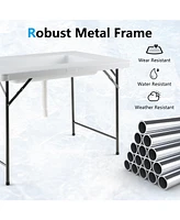 Sugift 4 Feet Folding Ice Bin Table with Skirt for Camping Picnic Wedding