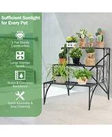3-Tier Metal Plant Stand with Widened Grid Shelf for Porch Garden