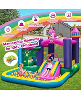 Inolait 6-in-1 Kids Inflatable Unicorn-themed Bounce House with 735W Blower