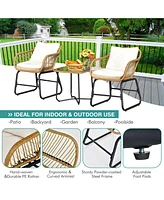 Sugift 3-Piece Patio Bistro Set with 2 Rattan Chairs and Square Glass Coffee Table