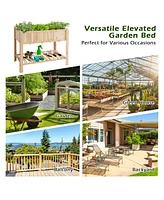 47 Inch Wooden Raised Garden Bed with Bottom Shelf and Bed Liner