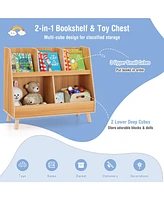 5-Cube Kids Bookshelf and Toy Organizer Wooden Storage Bookcase with Wood Legs