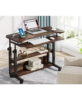 Tribesigns Portable Desk with Power Outlets, Height Adjustable Side Table Sofa Couch Bedside Laptop Computer Cart Usb Charging Ports, Mobile Smal