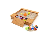 Slickblue Kids Wooden Sandbox with Bench Seats and Storage Boxes