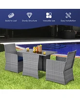 Gymax 3PCS Outdoor Rattan Conversation Set Patio Dining Table Set w/ Navy Cushions
