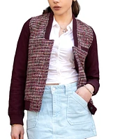 Members Only Women's Updated Tweed Varsity Jacket with Contrast Sleeve