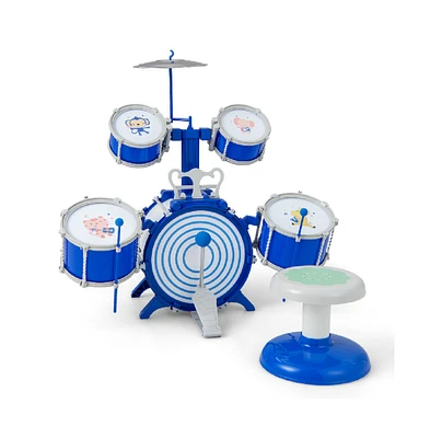 Slickblue Kids Drum Set Educational Percussion Musical Instrument Toy with Bass Drum-Blue