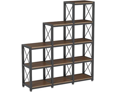 Tribesigns 12 Shelves Bookshelf, Industrial Ladder Corner Bookshelf 9 Cubes Stepped Etagere Bookcase, 5