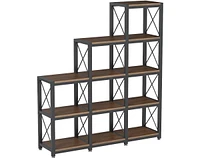 Tribesigns 12 Shelves Bookshelf, Industrial Ladder Corner Bookshelf 9 Cubes Stepped Etagere Bookcase, 5