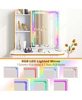 Costway Vanity Table Set with Rgb Led Lights Crystal Crush Diamond Mirror Drawers