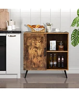Sugift Mid-century Storage Cabinet with Single Door and Adjustable Shelves