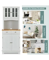 Sugift Kitchen Pantry Cabinet with Wood Top and Hutch