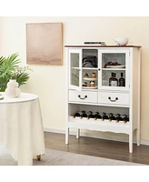 Sugift Sideboard Buffet Cabinet with 2 Tempered Glass Doors