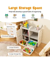 Slickblue 31 Inch Toy Chest and Bookshelf for Toddlers with Enclosed Cabinets and Pull-out Drawers